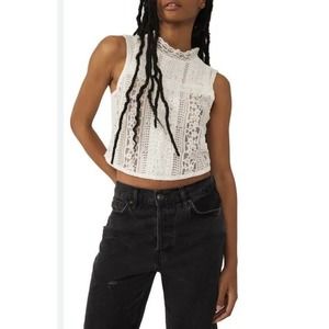 NWT Free People Tea Ivory Party Lace Crop Top Sheer Small $98